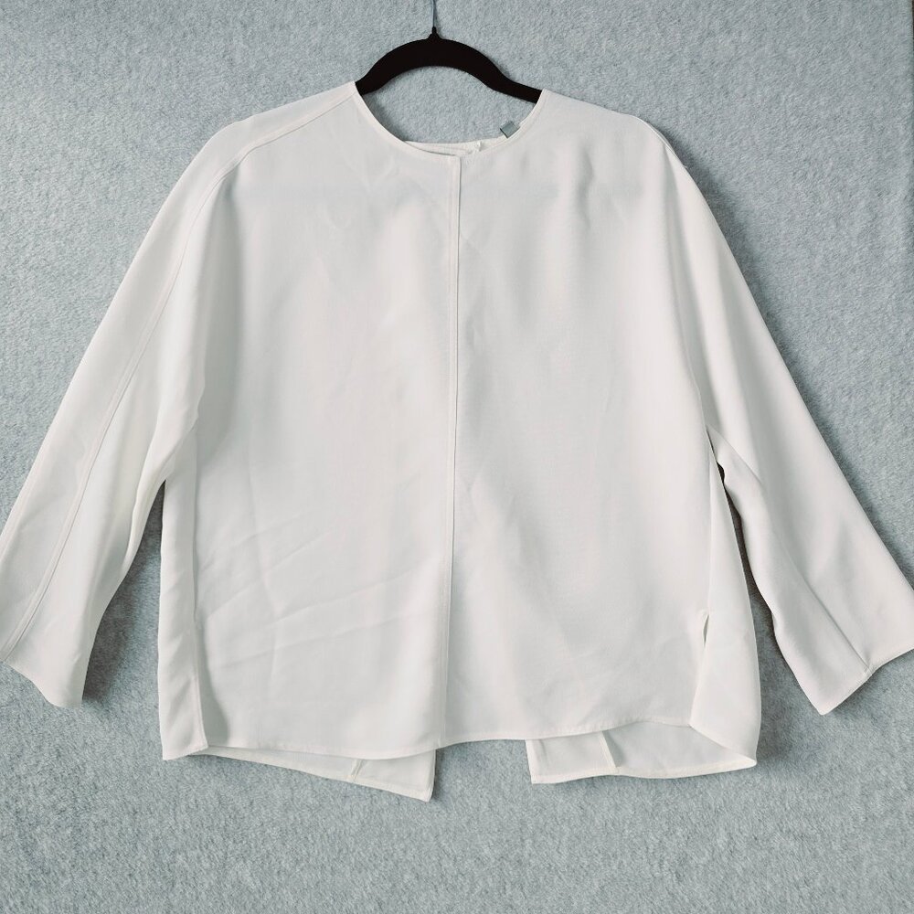 Vince Women's 4 Blouse Clean Girl Minimalist Feminine Open Back Slits Crew Neck
